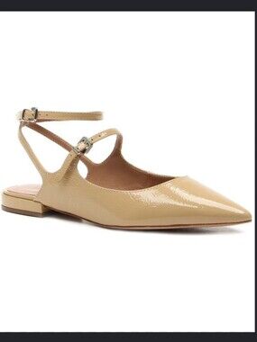 Vicenza Patent Ankle Wrap Flats in Beige
